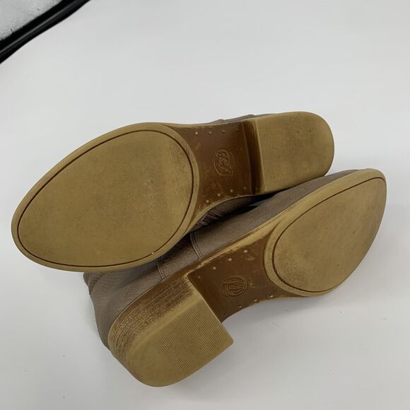 Lucky Brand Beah Faux Leather Ankle Boots 4 Big Girls Cream Brown Low Booties - Picture 6 of 10